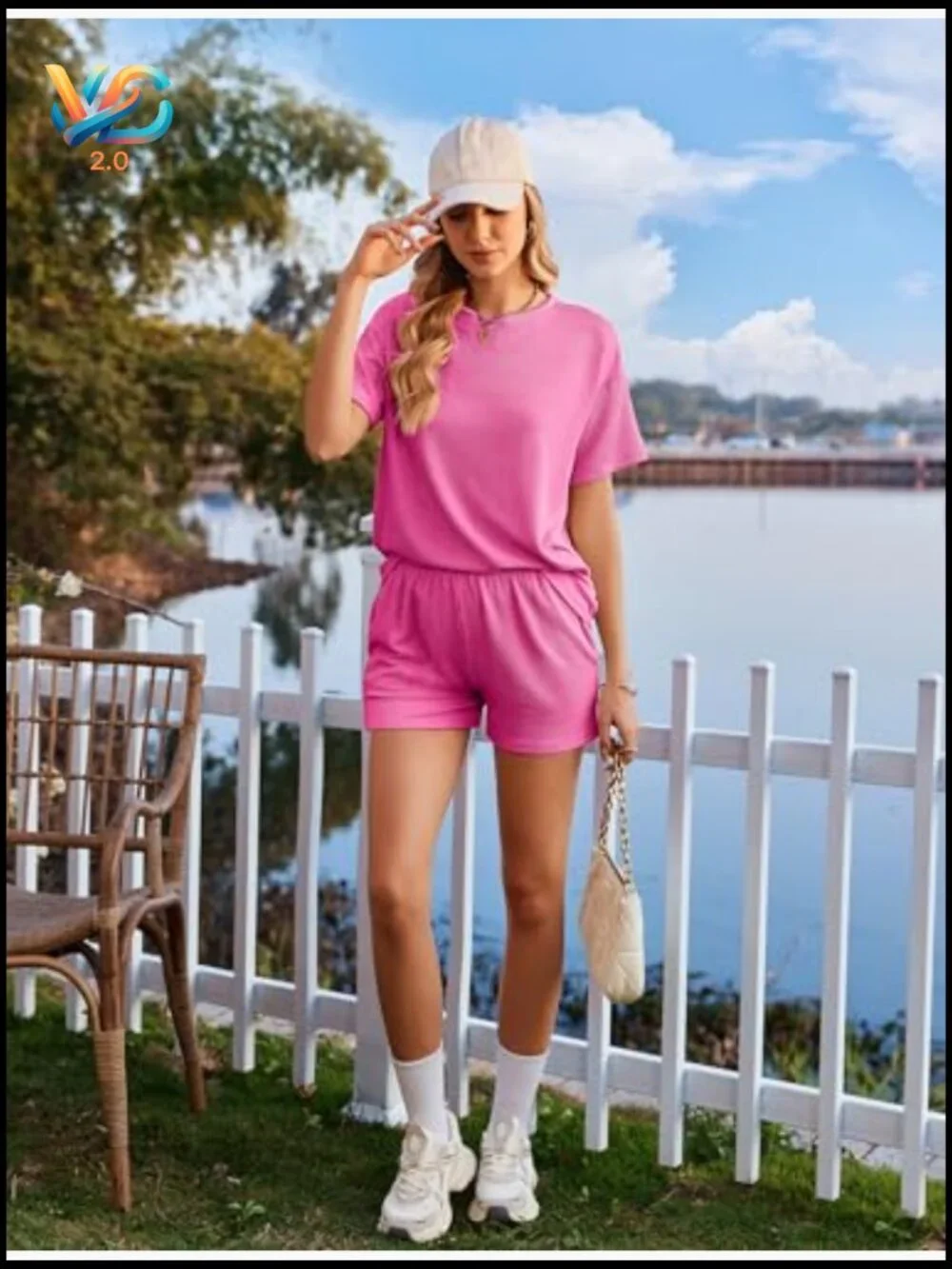 Women's 2 Piece Pajama Set Short Sleeve Lounge Set with Pockets Matching Outfit